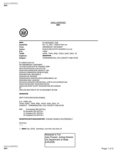 November 5, 2004, the US Deputy Chief of Mission and USAID — first page of the declassified document
