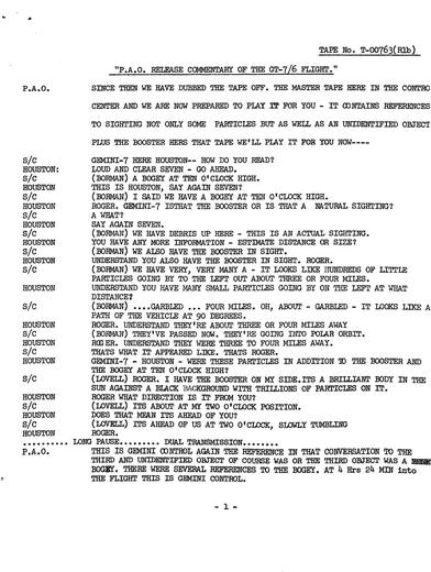 255 t 763 r1b transcripts — first page of the declassified document