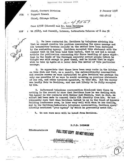 Case 17708 Closed And Dr Leon Davidson — first page of the declassified document