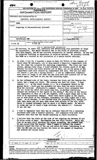 Sighting of Unconventional Aircraft — first page of the declassified document