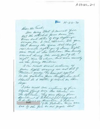 JamesTuck Correspondence — first page of the declassified document