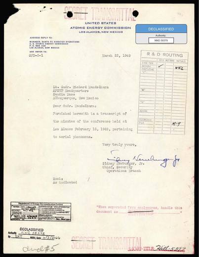 Los-Alamos-Conference-on-Aerial-Phenomena 1949 — first page of the declassified document