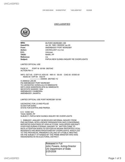PNG NIO received an informal inquiry from its national — first page of the declassified document