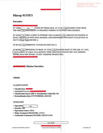 Pilot launched from LGLR, performed ISR tasks, collected full — first page of the declassified document