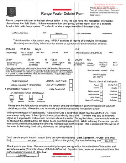 An ISR task, a solid white object entered the field of view, was — first page of the declassified document