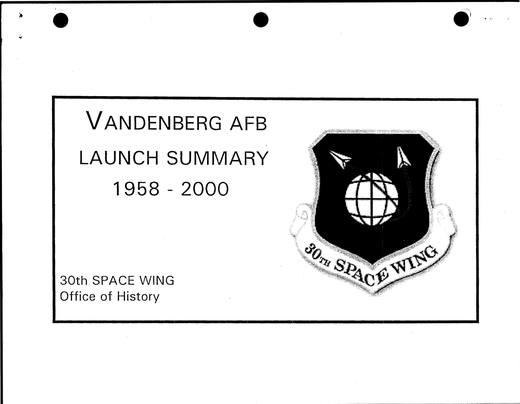 Document is an official registry of Vandenberg AFB launch — first page of the declassified document