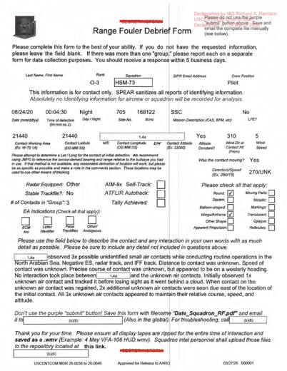 Three possible unidentified small air contacts were observed — first page of the declassified document