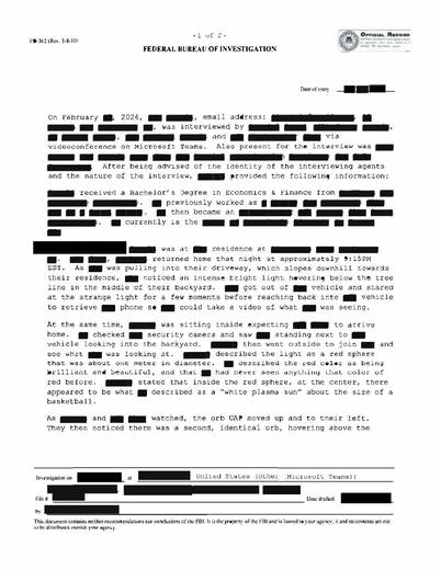 Fd-302-67 Northeastern-Orb-Sighting 2026 — first page of the declassified document
