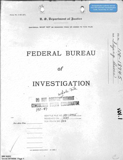 WA-UFO-Investigation 1952-1960 — first page of the declassified document