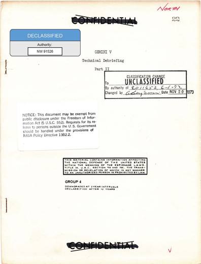 Gemini-5-Technical-Debriefing Part2 1965 — first page of the declassified document