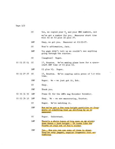 A medical debriefing the crew reported seeing bright, tumbling — first page of the declassified document