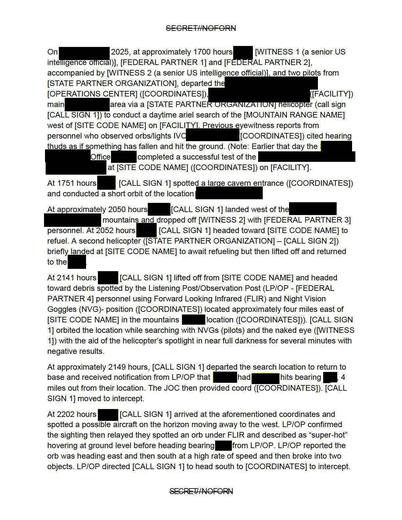 Night, a helicopter crew using night vision and FLIR observed a — first page of the declassified document